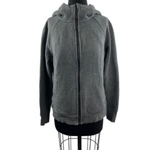 LULULEMON Scuba Gray Hoodie Logo Embroidered Pockets Full Zip Thumb Hole Size 12